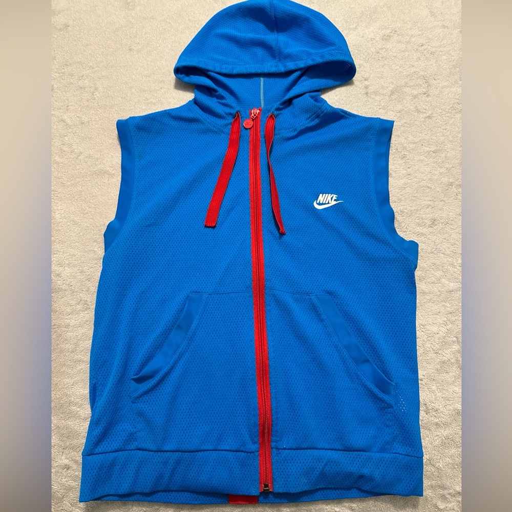 Big Kids XL Nike  Basketball  Hooded Perforated Vest Blue &  Red (women's Small)